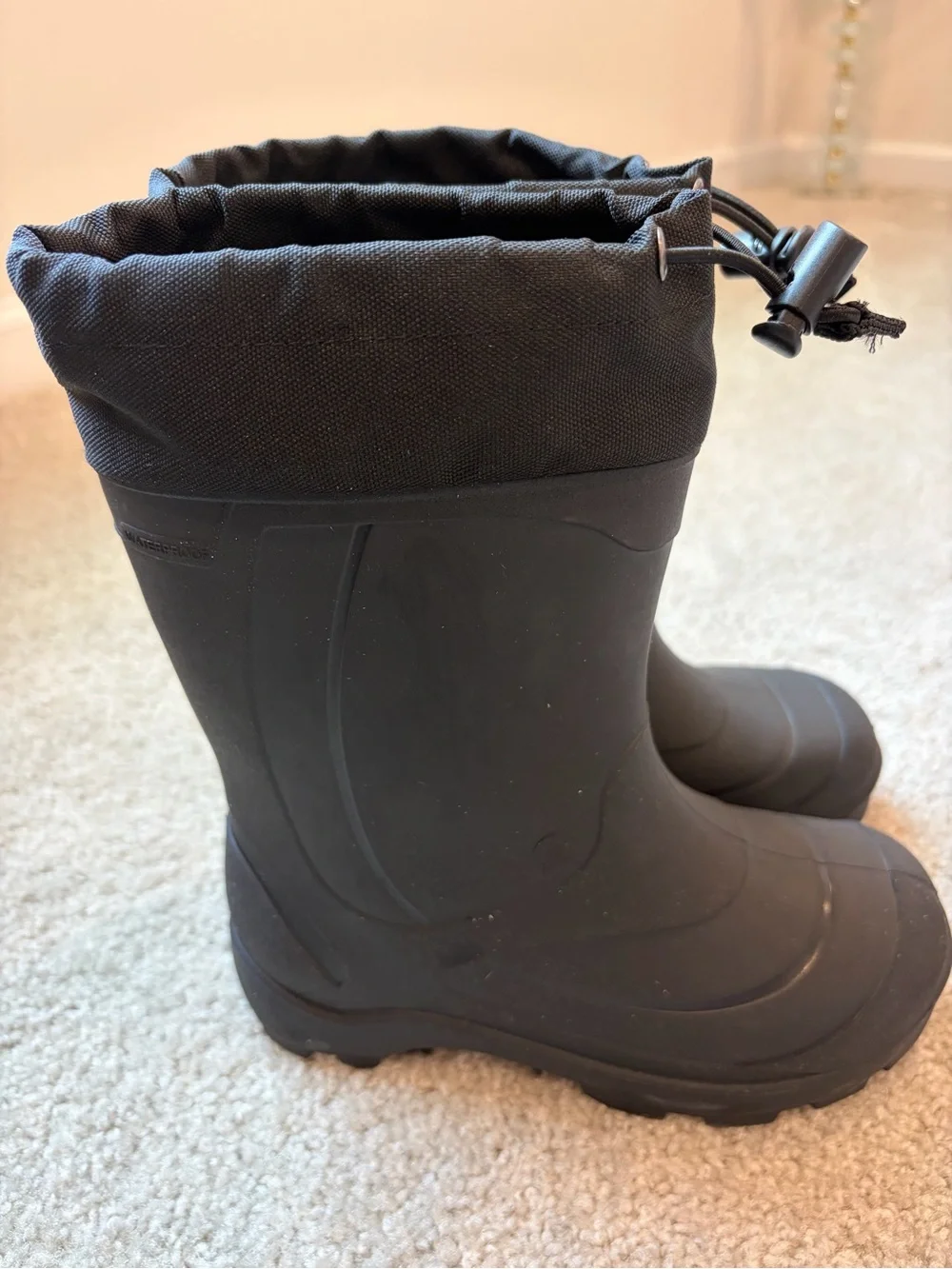 Kids Black Waterproof Pull-Cuff Snow / Rain Winter Boots